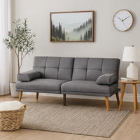 Gina 71 Inch Adjustable Futon Sofa Bed, Square Tufted, Tapered Legs, Gray - BM299090