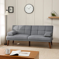 Gina 71 Inch Adjustable Futon Sofa Bed, Square Tufted, Tapered Legs, Gray - BM299090