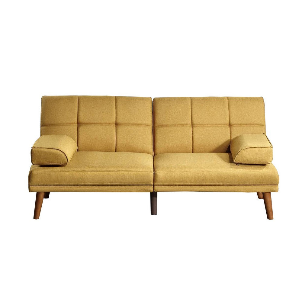 Gina 71 Inch Adjustable Futon Sofa Bed, Tufted, Tapered Legs, Mustard  - BM299092