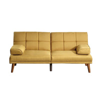 Gina 71 Inch Adjustable Futon Sofa Bed, Tufted, Tapered Legs, Mustard  - BM299092