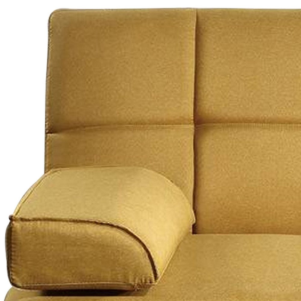 Gina 71 Inch Adjustable Futon Sofa Bed, Tufted, Tapered Legs, Mustard  - BM299092