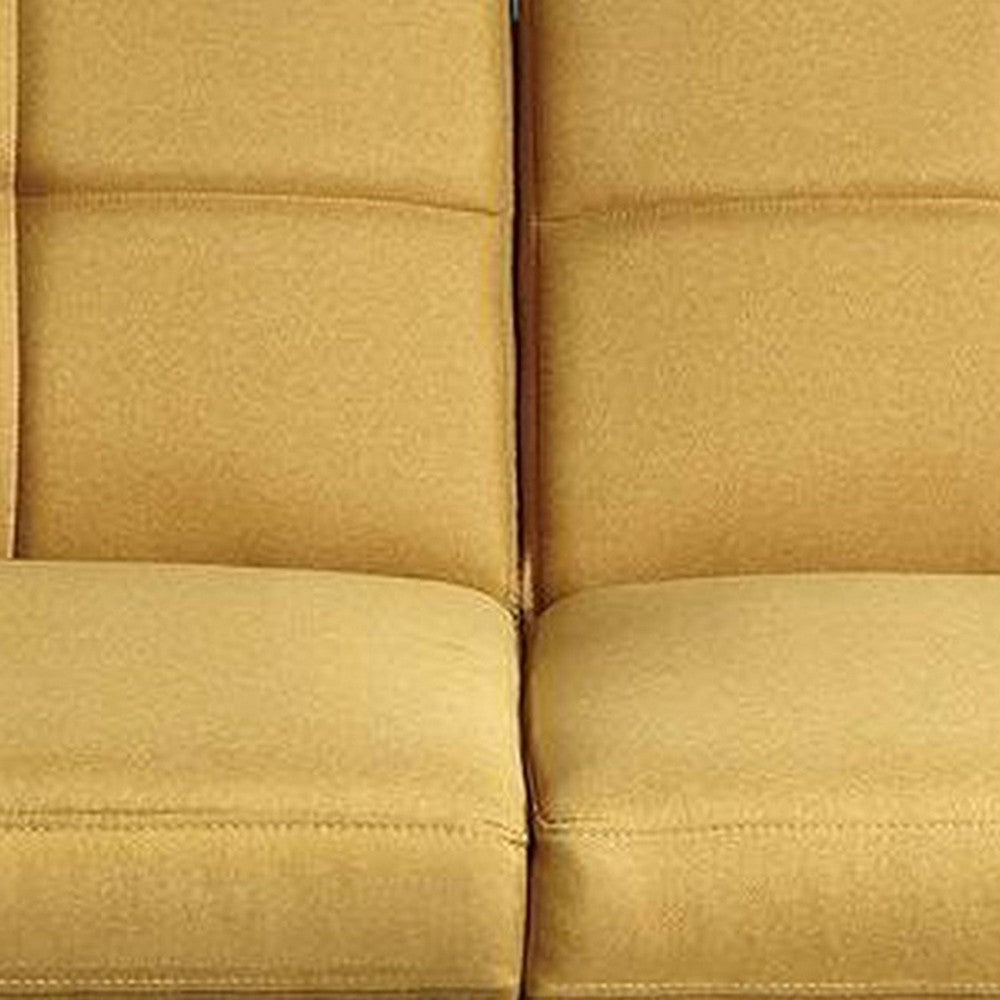 Gina 71 Inch Adjustable Futon Sofa Bed, Tufted, Tapered Legs, Mustard  - BM299092