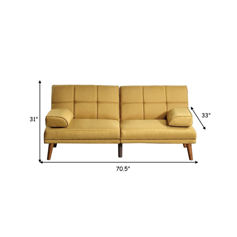 Gina 71 Inch Adjustable Futon Sofa Bed, Tufted, Tapered Legs, Mustard  - BM299092