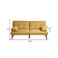 Gina 71 Inch Adjustable Futon Sofa Bed, Tufted, Tapered Legs, Mustard  - BM299092