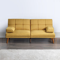 Gina 71 Inch Adjustable Futon Sofa Bed, Tufted, Tapered Legs, Mustard  - BM299092