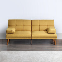 Gina 71 Inch Adjustable Futon Sofa Bed, Tufted, Tapered Legs, Mustard  - BM299092