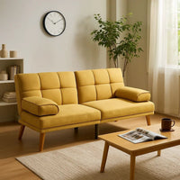 Gina 71 Inch Adjustable Futon Sofa Bed, Tufted, Tapered Legs, Mustard  - BM299092