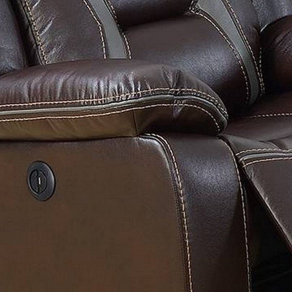 Elva 37 Inch Power Recliner with USB Charging Port, Brown Gel Faux Leather - BM299095