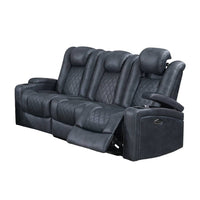 Elva 83 Inch Power Reclining Sofa, Storage Console, Blue Breathable Leather - BM299099