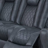 Elva 83 Inch Power Reclining Sofa, Storage Console, Blue Breathable Leather - BM299099