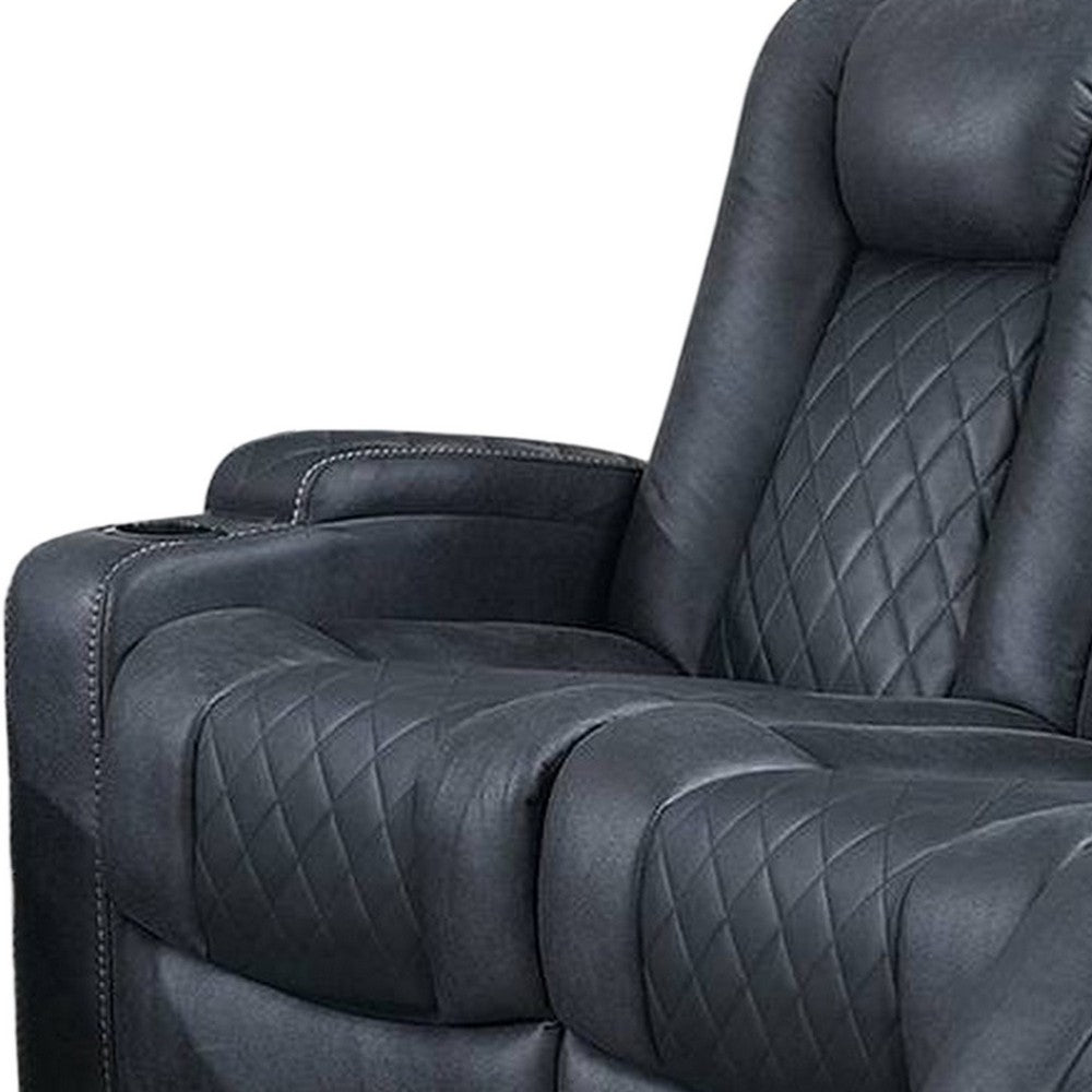 Elva 83 Inch Power Reclining Sofa, Storage Console, Blue Breathable Leather - BM299099