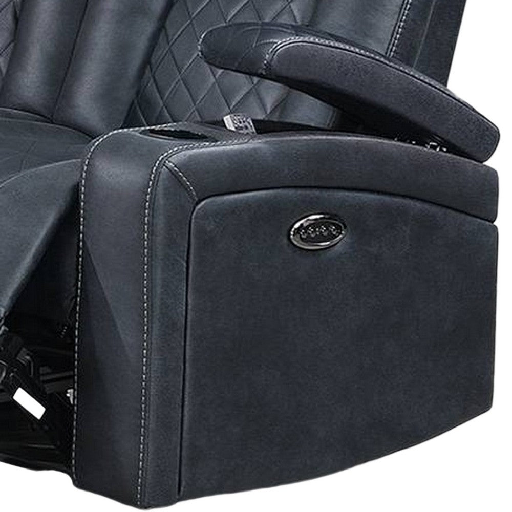 Elva 83 Inch Power Reclining Sofa, Storage Console, Blue Breathable Leather - BM299099