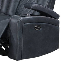 Elva 83 Inch Power Reclining Sofa, Storage Console, Blue Breathable Leather - BM299099