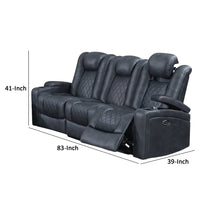 Elva 83 Inch Power Reclining Sofa, Storage Console, Blue Breathable Leather - BM299099