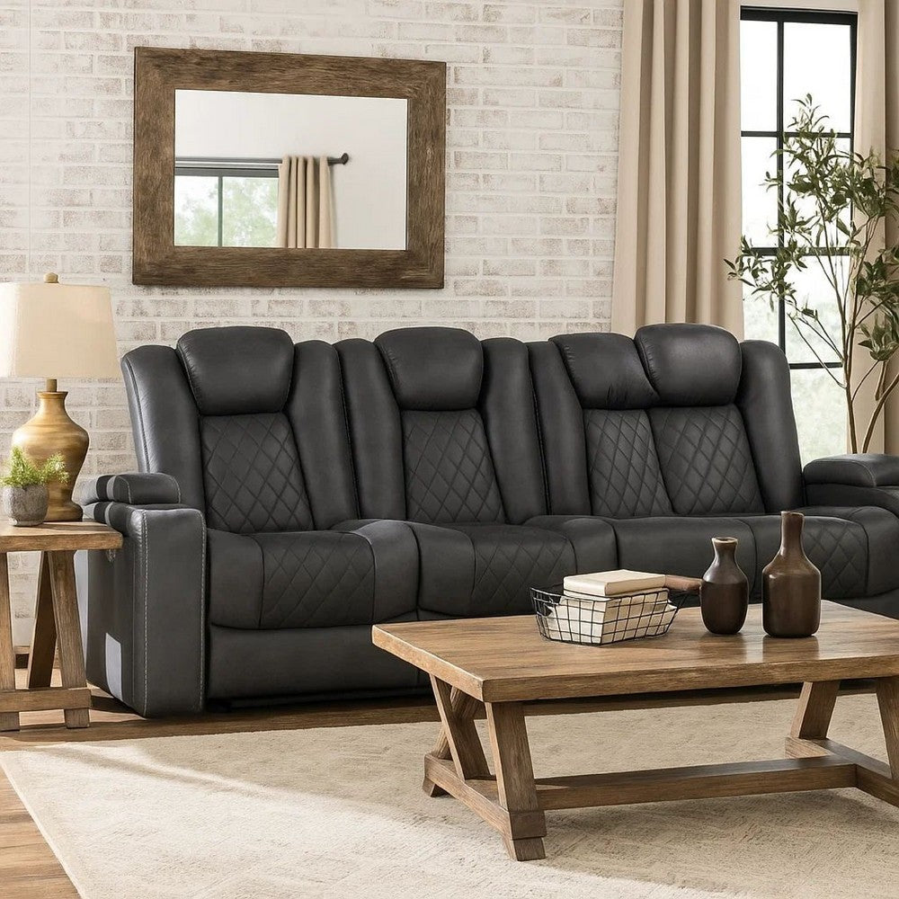 Elva 83 Inch Power Reclining Sofa, Storage Console, Blue Breathable Leather - BM299099