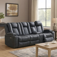 Elva 83 Inch Power Reclining Sofa, Storage Console, Blue Breathable Leather - BM299099