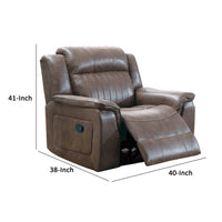 Oya 40 Inch Power Recliner Chair, Pull Tab Mechanism, Rich Brown Leather - BM299106