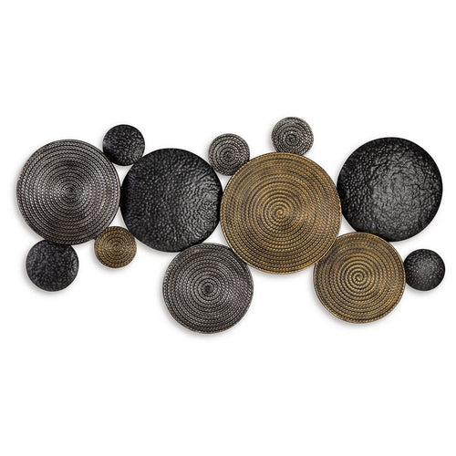 44 Inch Wall Decor, Multiple Circles, Hammered Spiral Texture, Bronze, Black  - BM299143
