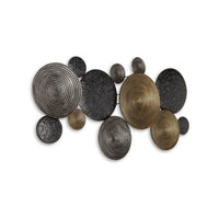 44 Inch Wall Decor, Multiple Circles, Hammered Spiral Texture, Bronze, Black  - BM299143
