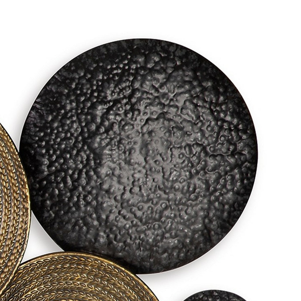 44 Inch Wall Decor, Multiple Circles, Hammered Spiral Texture, Bronze, Black  - BM299143