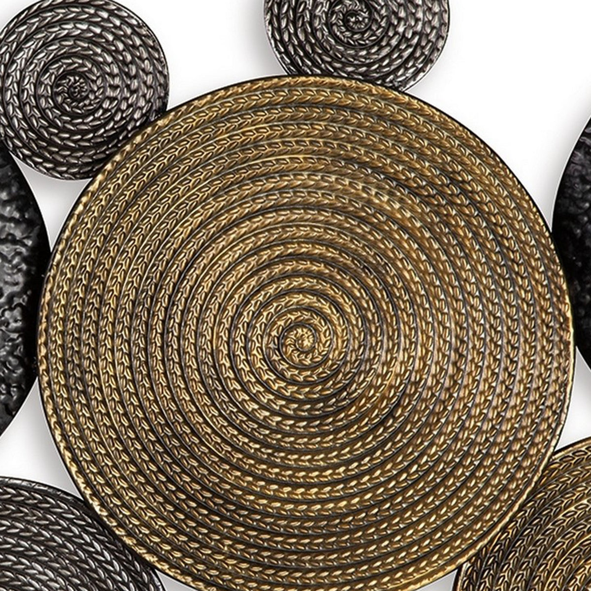 44 Inch Wall Decor, Multiple Circles, Hammered Spiral Texture, Bronze, Black  - BM299143