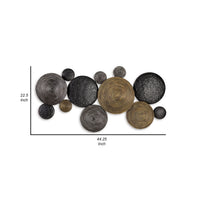 44 Inch Wall Decor, Multiple Circles, Hammered Spiral Texture, Bronze, Black  - BM299143