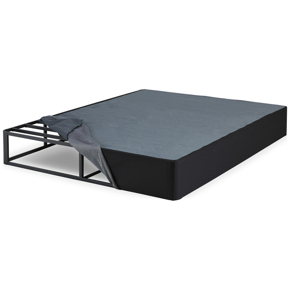 Metal Queen Size Bed Foundation, Removable Gray Fabric Cover, Foldable  - BM299157