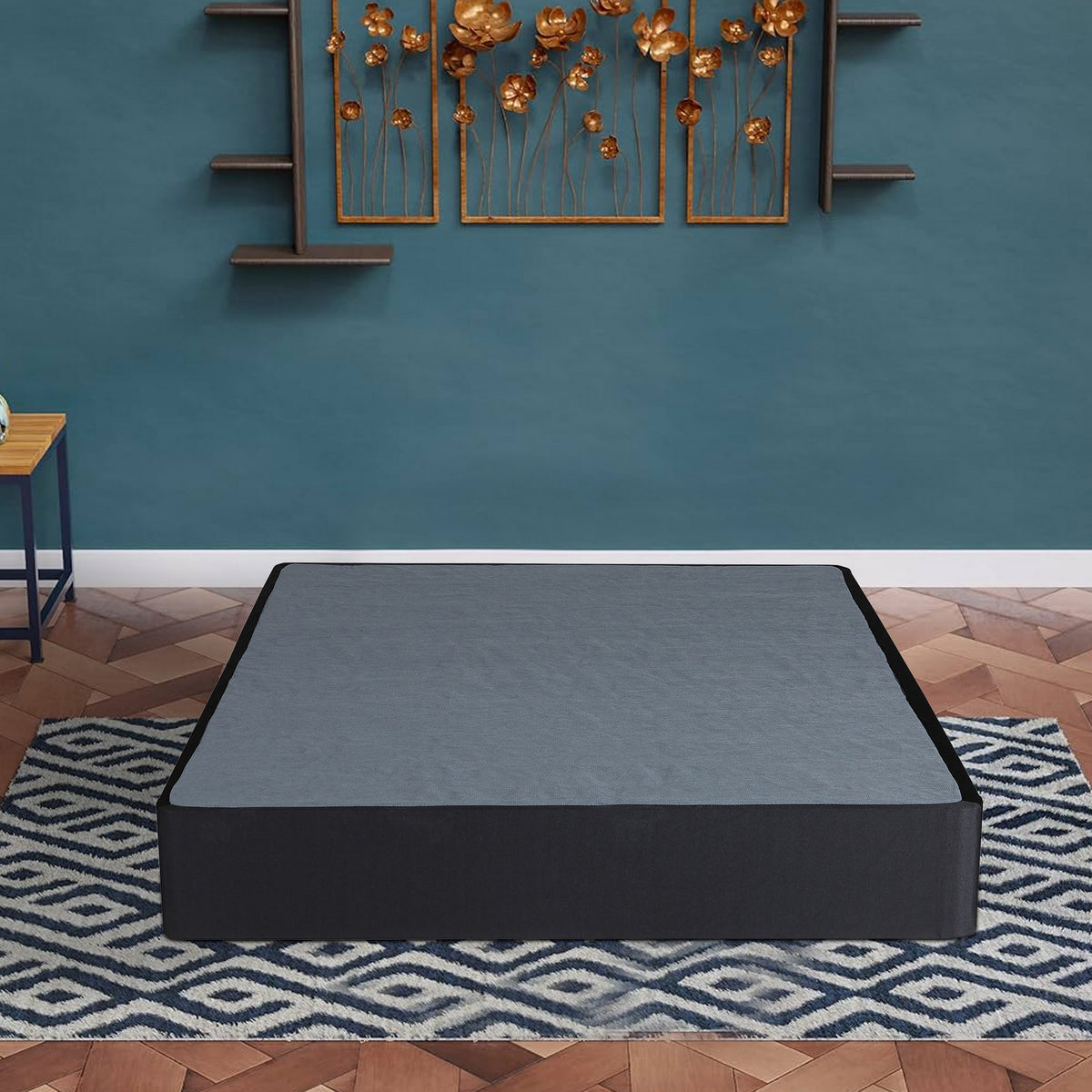 Metal Queen Size Bed Foundation, Removable Gray Fabric Cover, Foldable  - BM299157
