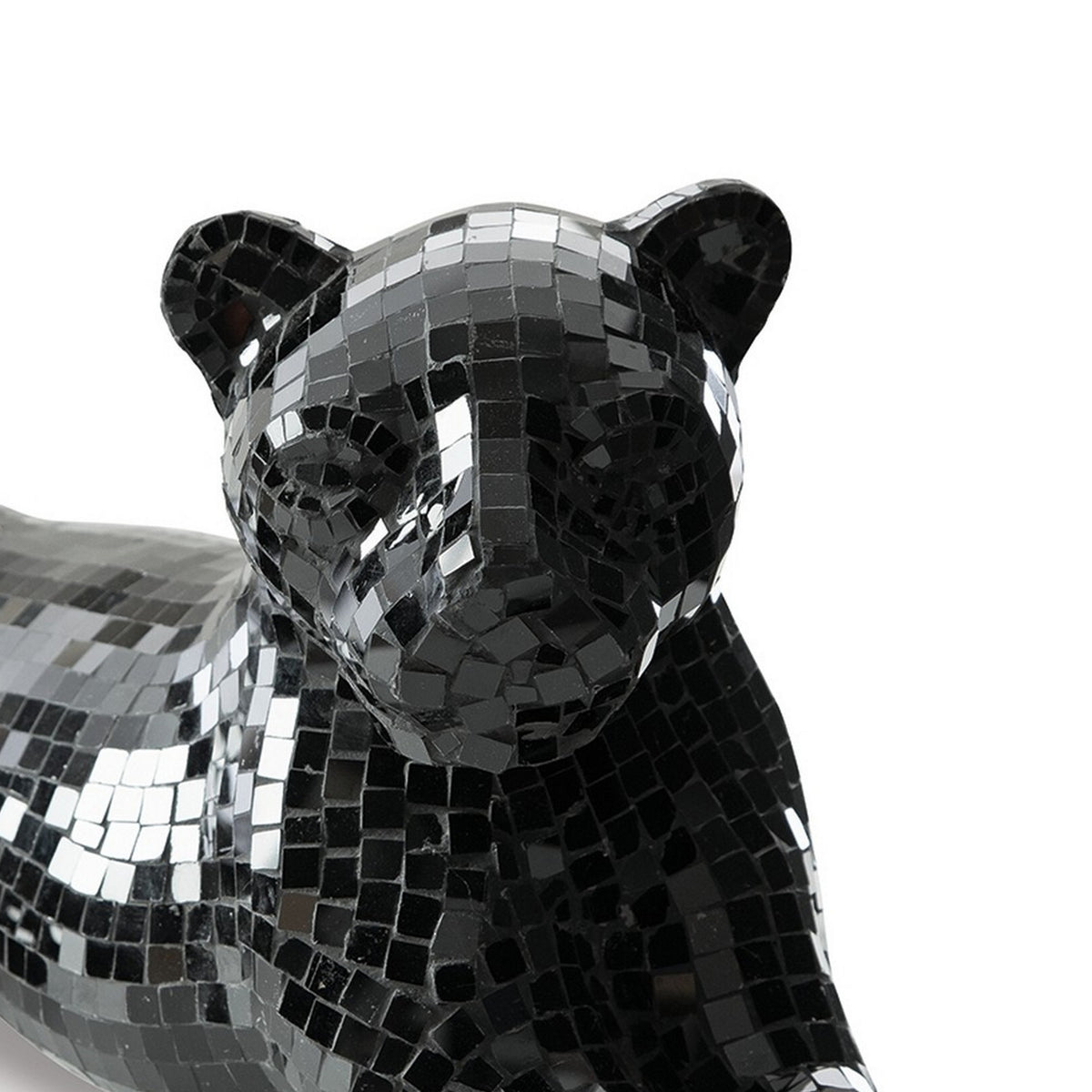 24 Inch Decorative Panther Sculpture, Mosaic Glass, Handcrafted, Black
