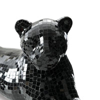 24 Inch Decorative Panther Sculpture, Mosaic Glass, Handcrafted, Black