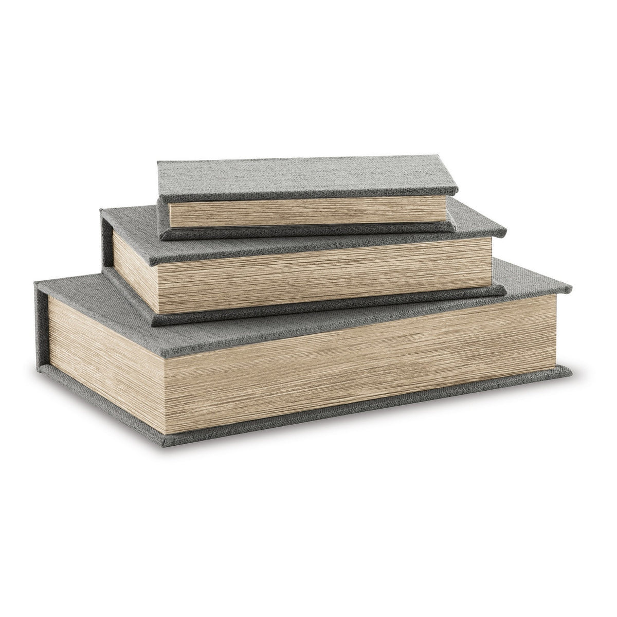 Nesting Decor Book Box, Set of 3, Gray Polyester Cover, Black Velvet Lining  - BM299216