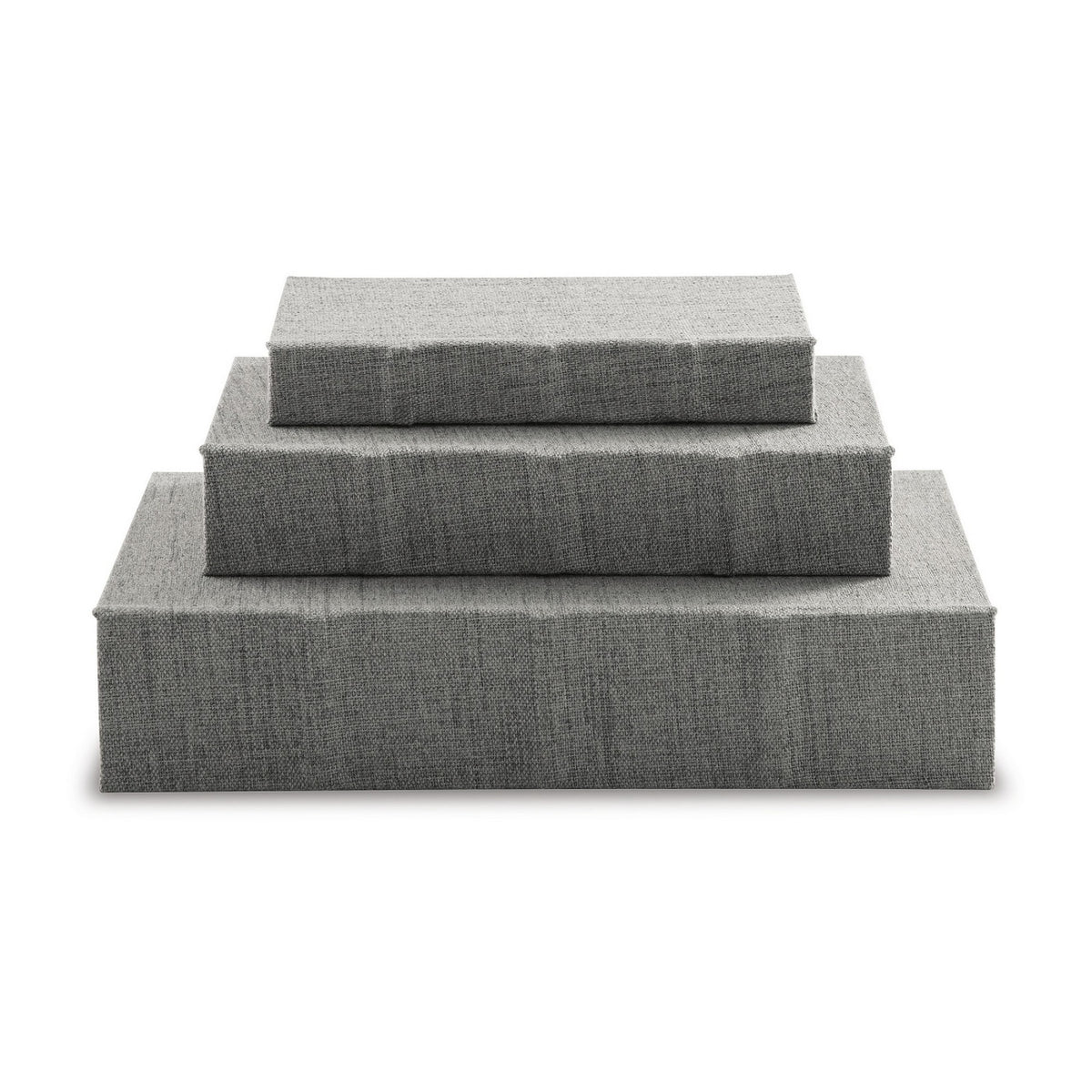 Nesting Decor Book Box, Set of 3, Gray Polyester Cover, Black Velvet Lining  - BM299216