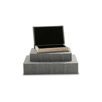 Nesting Decor Book Box, Set of 3, Gray Polyester Cover, Black Velvet Lining  - BM299216