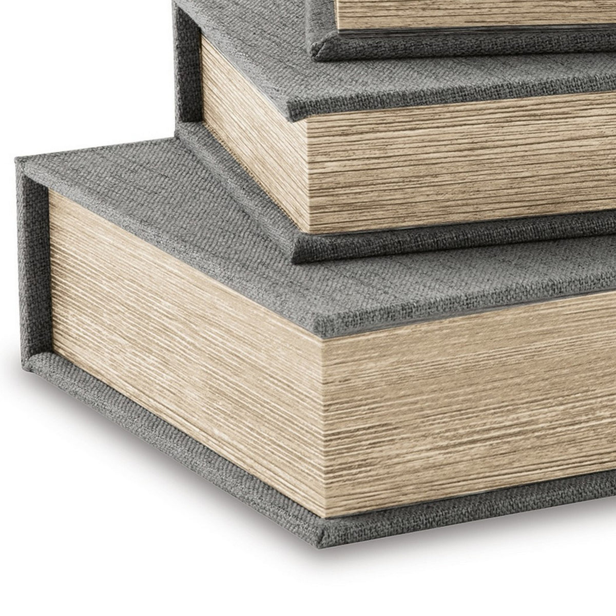 Nesting Decor Book Box, Set of 3, Gray Polyester Cover, Black Velvet Lining  - BM299216