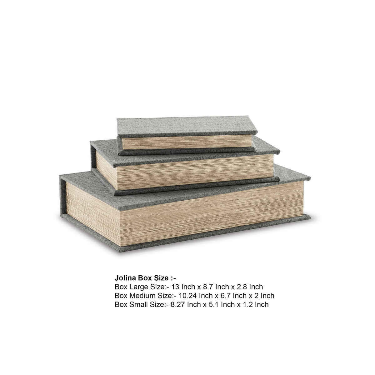 Nesting Decor Book Box, Set of 3, Gray Polyester Cover, Black Velvet Lining  - BM299216