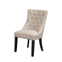22 Inch Set of 2 Dining Side Chairs, Tufted Curved Back, Cream Polylinen - BM299455