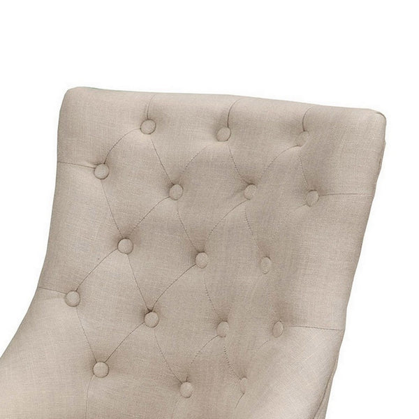22 Inch Set of 2 Dining Side Chairs, Tufted Curved Back, Cream Polylinen - BM299455