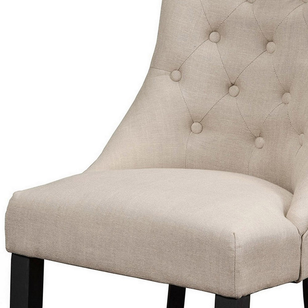 22 Inch Set of 2 Dining Side Chairs, Tufted Curved Back, Cream Polylinen - BM299455