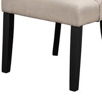 22 Inch Set of 2 Dining Side Chairs, Tufted Curved Back, Cream Polylinen - BM299455
