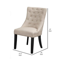22 Inch Set of 2 Dining Side Chairs, Tufted Curved Back, Cream Polylinen - BM299455