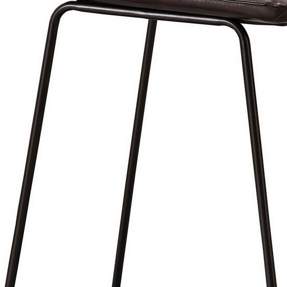 26 Inch Set of 2 Counter Stool Chairs, Padded Dark Brown Faux Leather  - BM299458