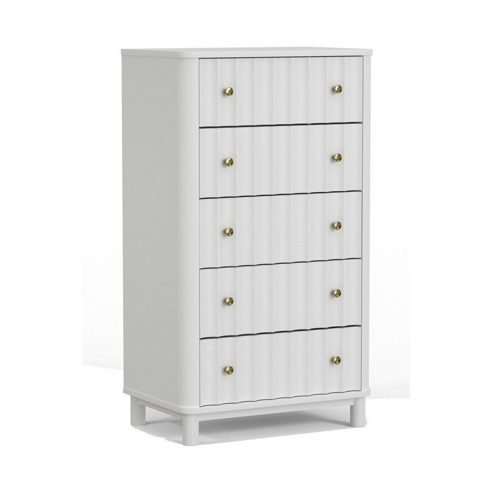 Benjara Aya 48 Inch Tall 5 Drawer Dresser Chest, Scalloped Motif 