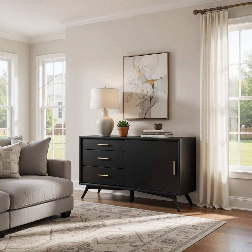 Ian 50 Inch TV Media Entertainment Console, 3 Drawers and 1 Cabinet, Black - BM299479