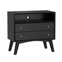 Ian 28 Inch Wide 2 Drawer Nightstand with Shelf, Angled Legs, Jet Black - BM299485