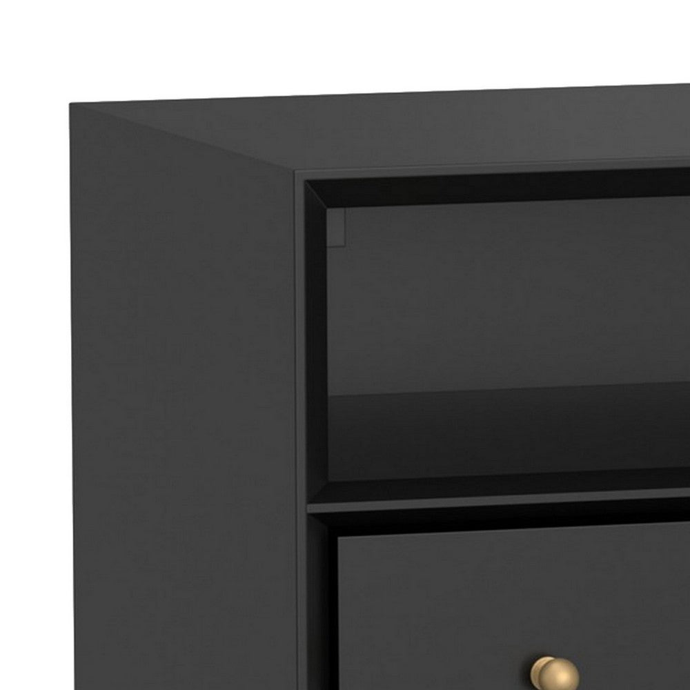 Ian 28 Inch Wide 2 Drawer Nightstand with Shelf, Angled Legs, Jet Black - BM299485
