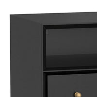 Ian 28 Inch Wide 2 Drawer Nightstand with Shelf, Angled Legs, Jet Black - BM299485