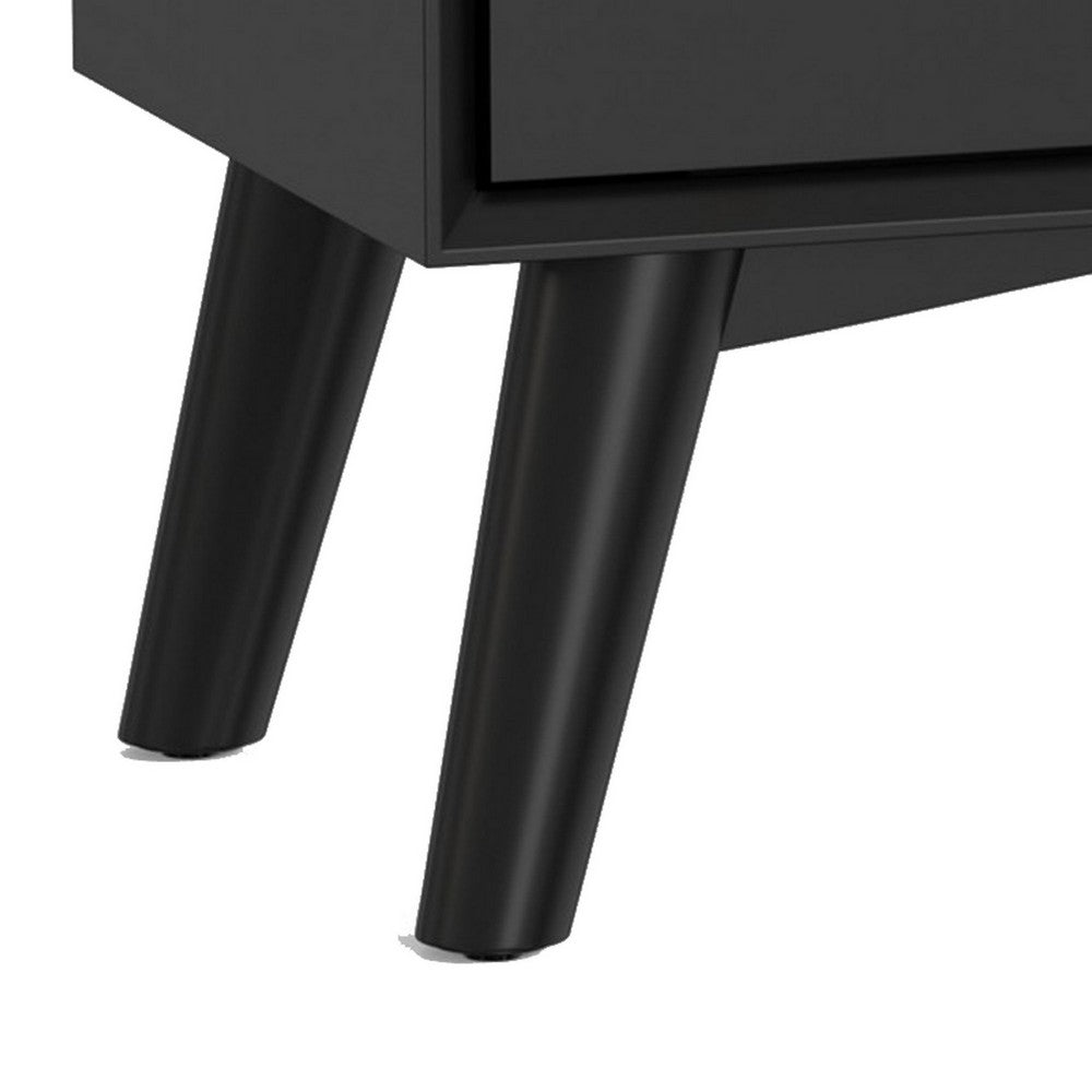 Ian 28 Inch Wide 2 Drawer Nightstand with Shelf, Angled Legs, Jet Black - BM299485
