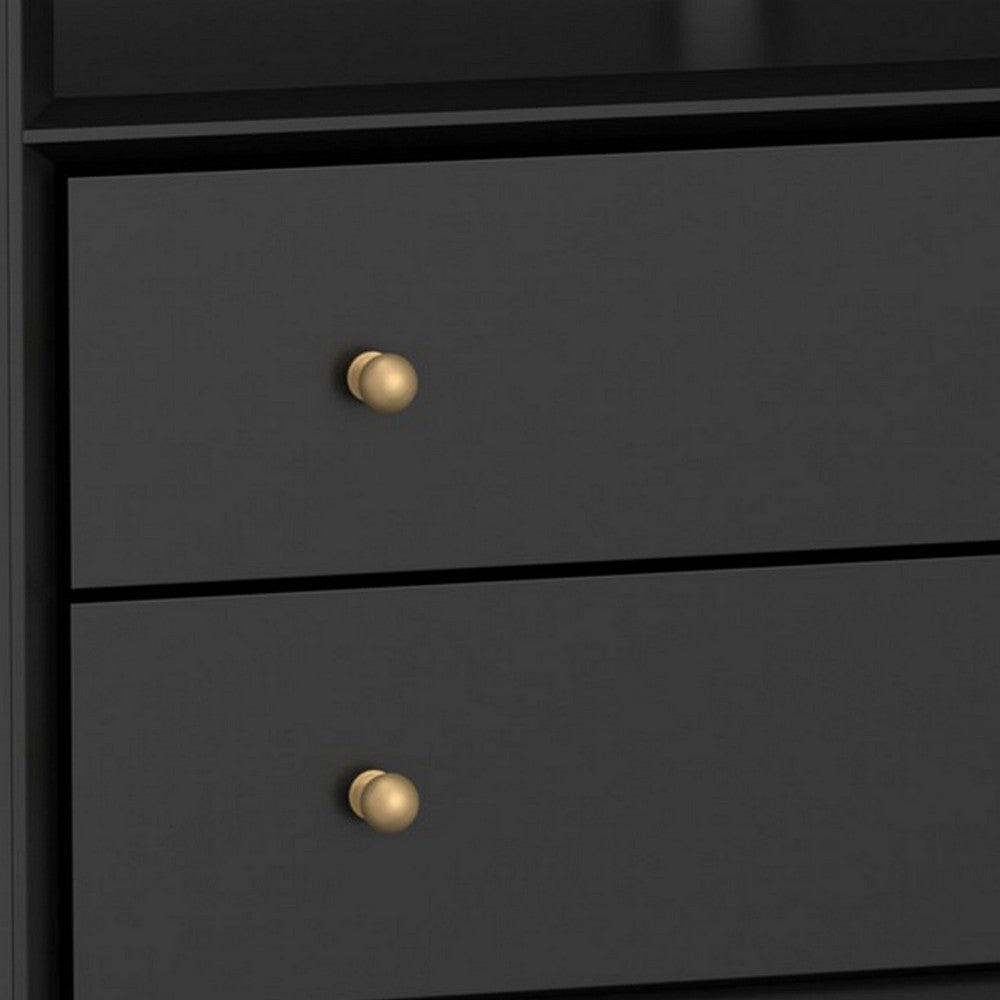 Ian 28 Inch Wide 2 Drawer Nightstand with Shelf, Angled Legs, Jet Black - BM299485