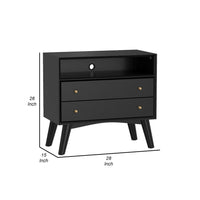 Ian 28 Inch Wide 2 Drawer Nightstand with Shelf, Angled Legs, Jet Black - BM299485
