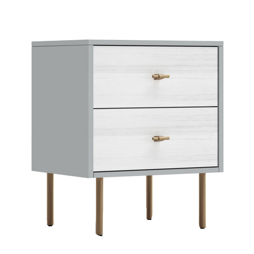 Dap 24 Inch 2 Drawer Nightstand, Satin Gold Handles and Legs, White, Gray - BM299490